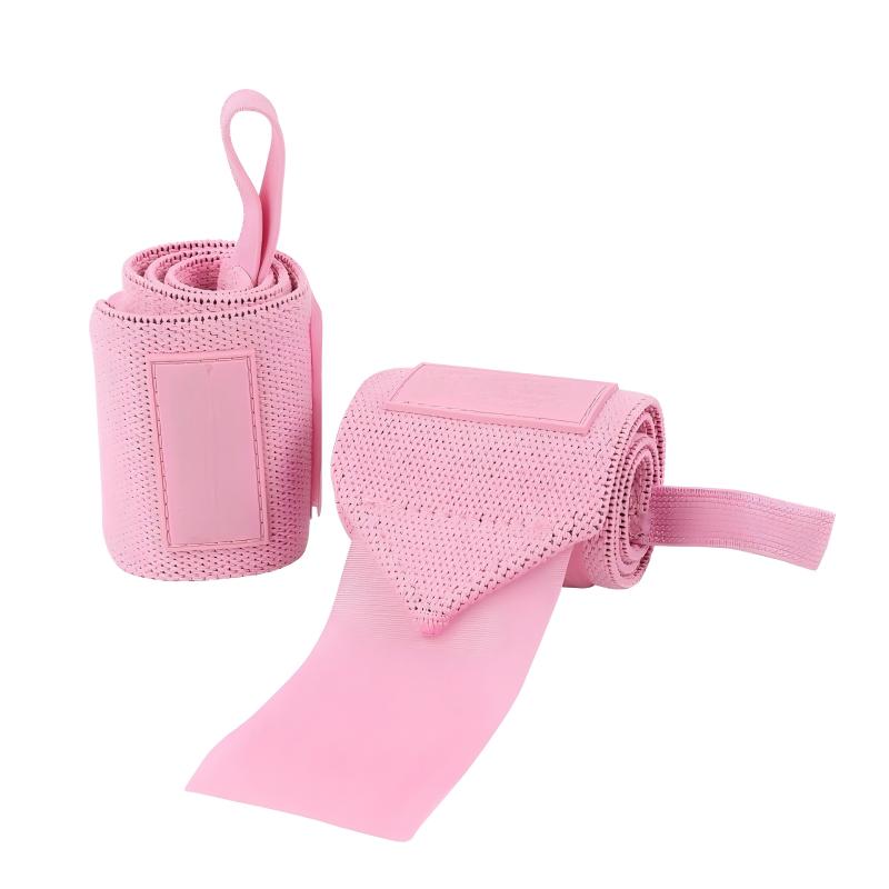 60cm long polyester-cotton wrist wraps with rubber label, strong compression and adjustable support for weightlifting, gym training.For custom orders, please contact us.