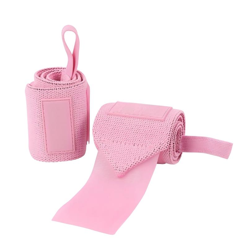 60cm long polyester-cotton wrist wraps with rubber label, strong compression and adjustable support for weightlifting, gym training.For custom orders, please contact us.